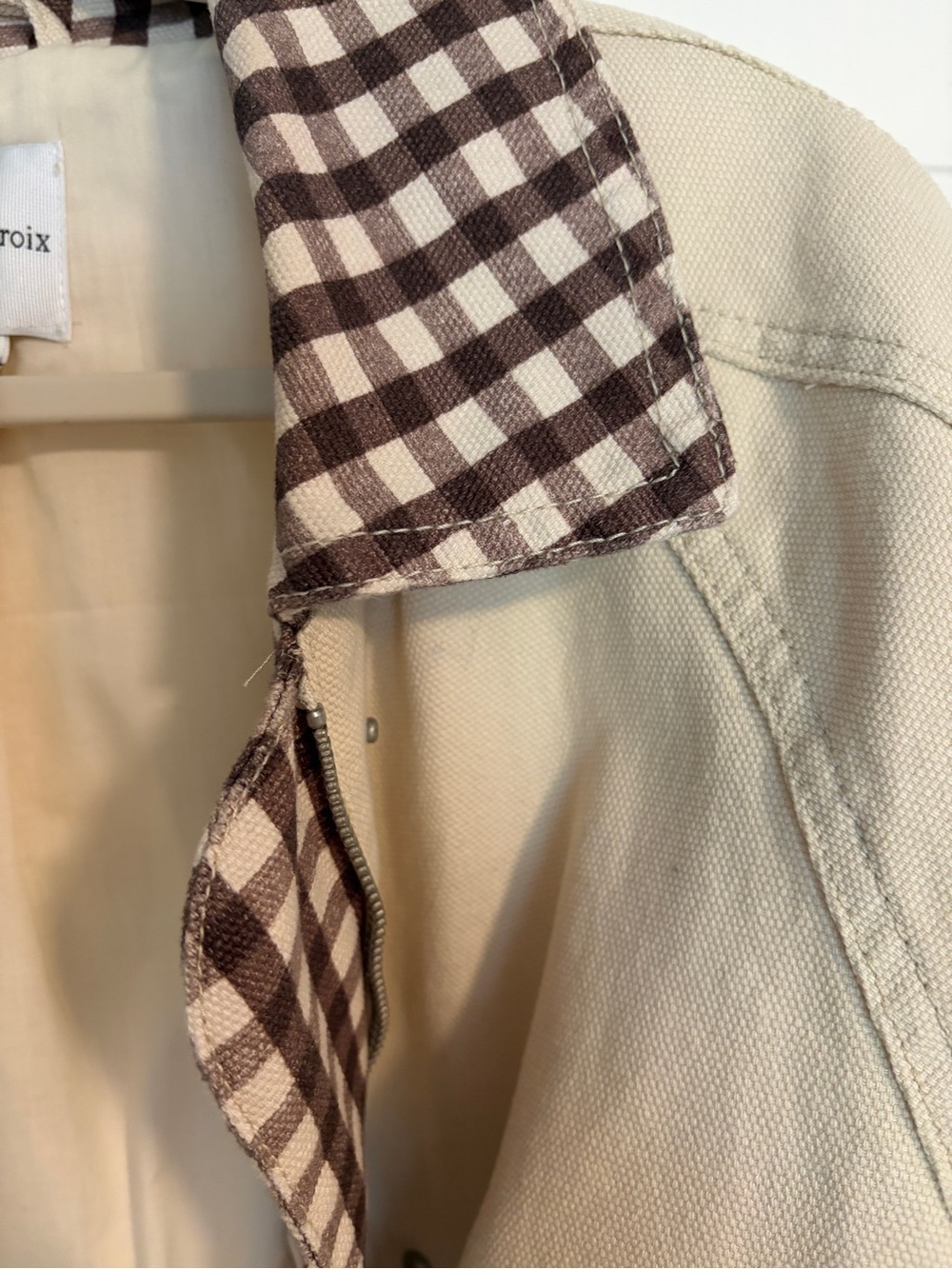 NWOT Christian Lacroix Cream Utility Jacket with Brown Gingham Collar - Picture 5 of 5